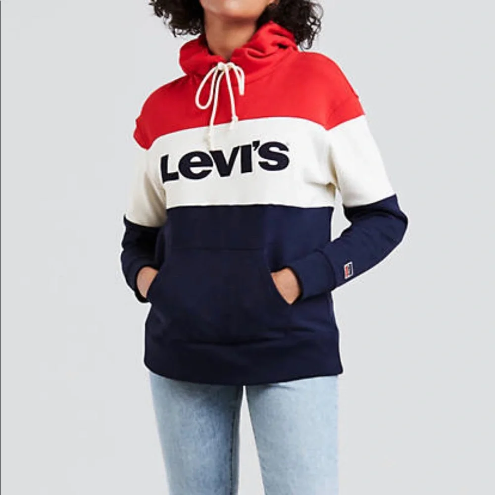 M LEVIS large letters logo color block sweatshirt  hoodie - Picture 3 of 9